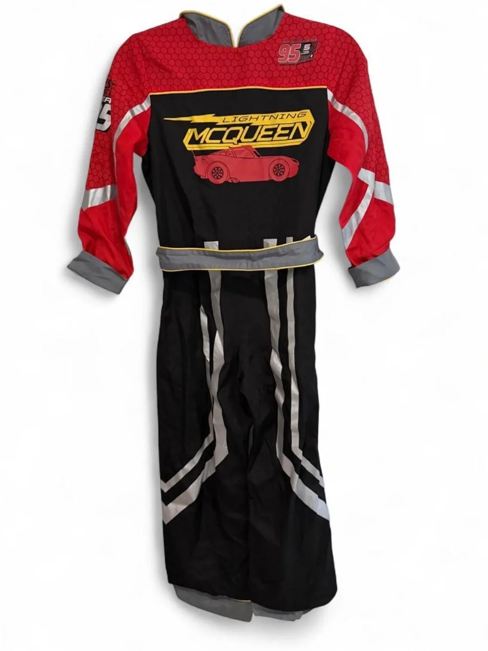 DISNEY STORE CARS LIGHTNING MCQUEEN REVERSABLE PIT CREW JUMPSUIT COSTUME 9/10